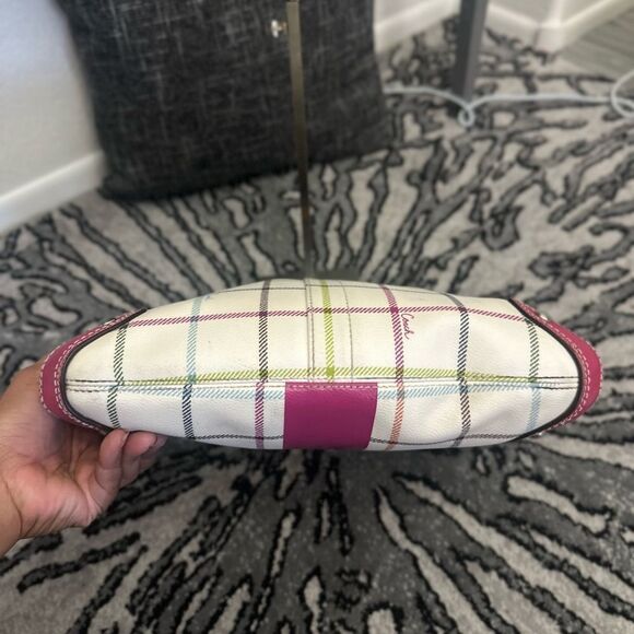 Coach Women's Plaid Tattersall Shoulder Bag - White and Pink - Picture 5 of 13